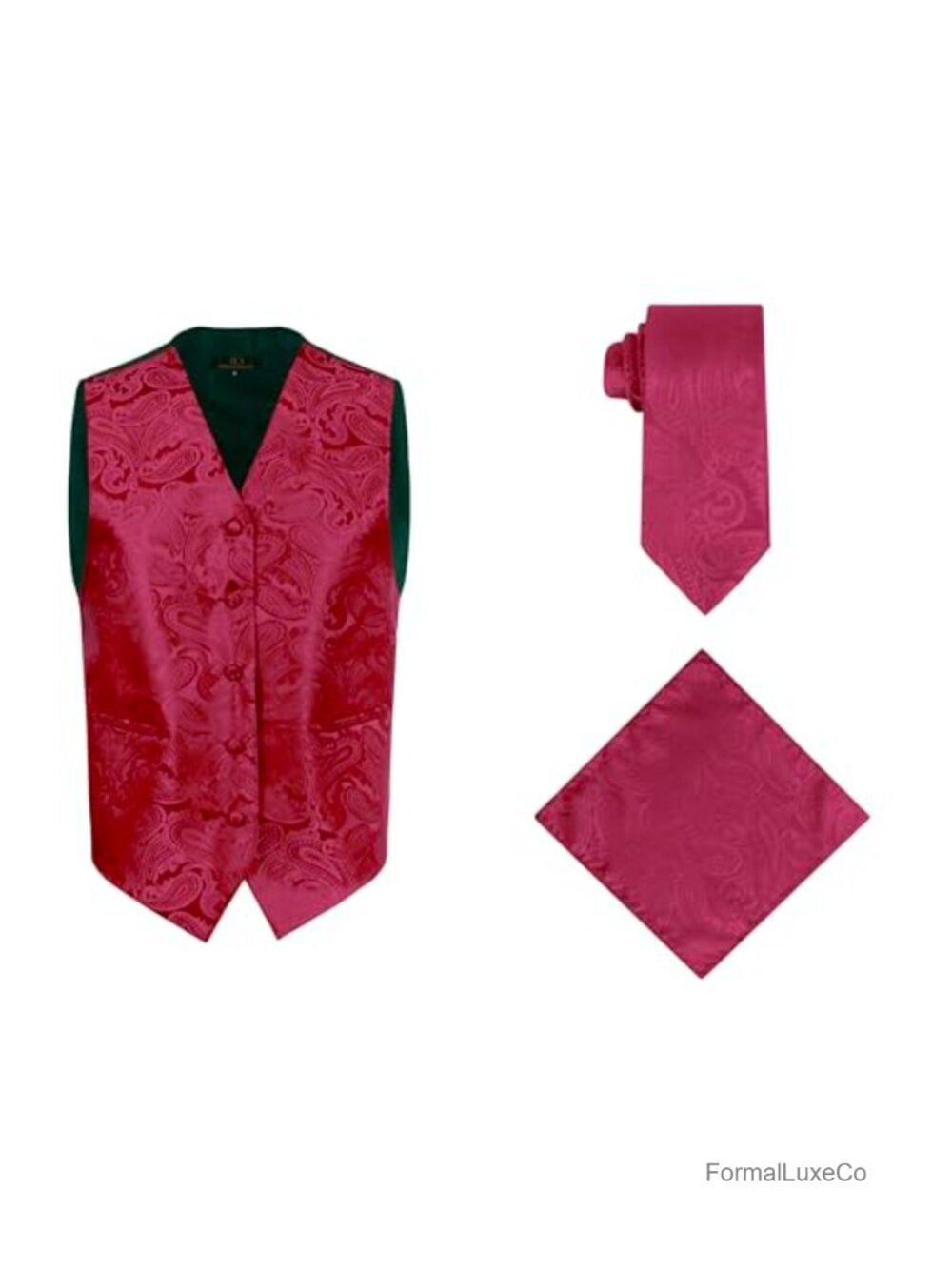 Mens 3pc Formal Waistcoat Vest Paisley Jacquard Tie Pocket Square Set